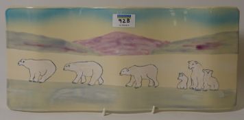 Curved ceramic plaque hand painted with polar bears,