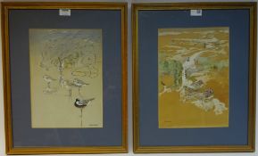 'Grey Plovers' and 'Snipe at the Burnmouth' pair of watercolours signed by Eric Ennion titled on