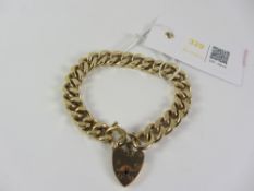 Heavy 9ct gold flattened link bracelet with heart locket Birmingham 1973 approx 62gm