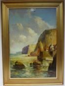 Coastal Fishing Village, oil on canvas signed W. H.