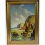 Coastal Fishing Village, oil on canvas signed W. H.