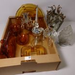 Set of Art Deco style amber glassware, cut glass lustre,