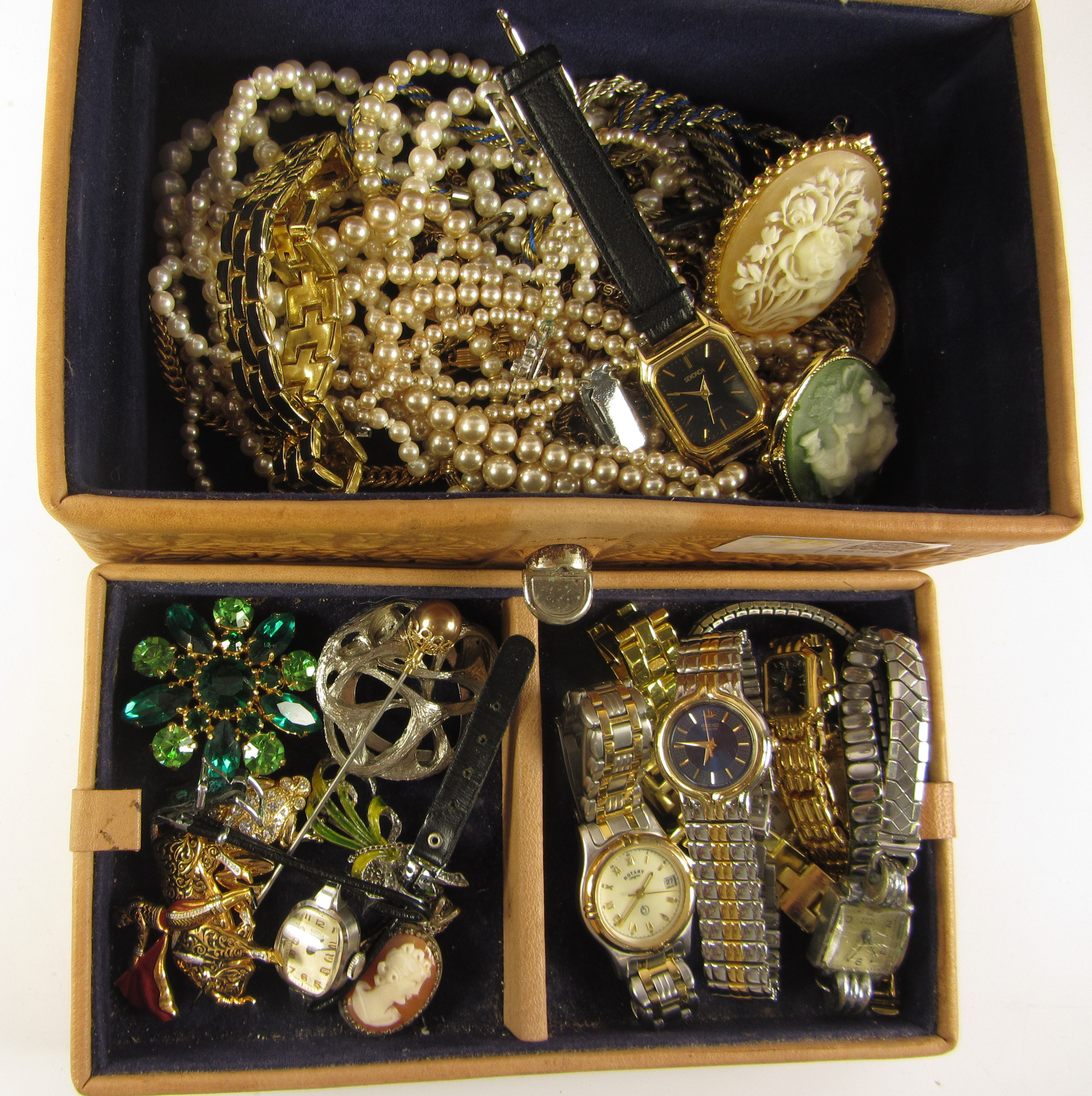 Seiko and other wristwatches and costume jewellery in one box Condition Report