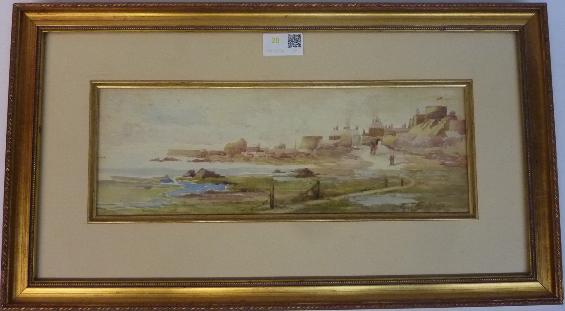 'Coastal Village Scene', watercolour signed by Elizabeth Trevor Sutcliffe (Exh.