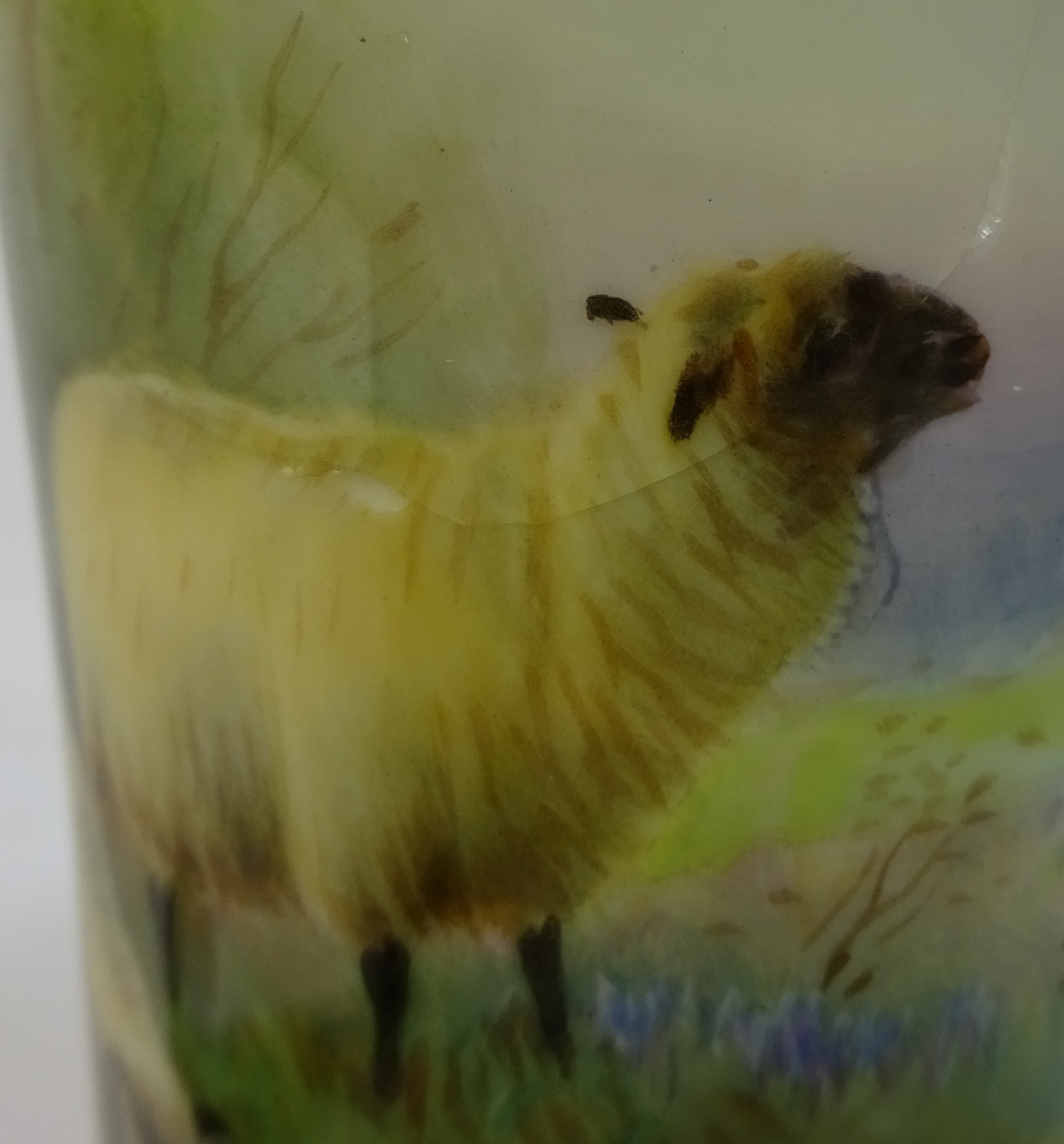 Royal Worcester flared vase painted with sheep grazing in a landscape. By H Davis. H. 19. - Image 3 of 4
