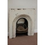 Late 19th century cast iron fire inset, moulded decoration, W92cm,