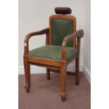 Early 20th century walnut framed adjustable barbers hairdressing chair,