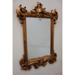 Rococo style wall mirror with rectangular plate, gold finish,