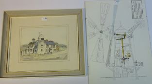 Windmill House, watercolour signed and dated Hunter 1978, 23cm x 30.