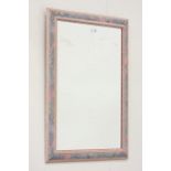 Floral painted wall mirror, moulded rectangular frame enclosing bevelled glass plate,