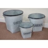 Three graduating metal 'Gardens' buckets/planters Condition Report <a