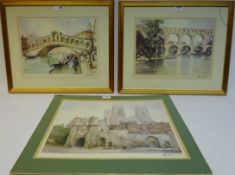 York Minster and Bootham Bar, EM Sturgeon,reproduction print including two others by the same hand,