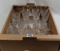 Set of six Stuart champagne coupes, set of six etched crystal wine glasses,