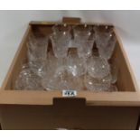 Set of six Stuart champagne coupes, set of six etched crystal wine glasses,