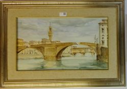 View of Piazza della Signoria and Ponte Veccio Florence, watercolour signed by Giuseppe Capineri,