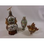 Late 20th Century Champleve and Cloisonne double gourd vase, Japanese Satsuma vase,