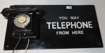 1940s/50s wall-mounted Bakelite telephone on wooden board (rewired for modern use)