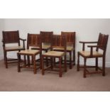 Pair Regency mahogany armchairs, scroll arms, moulded front frieze with turned legs,
