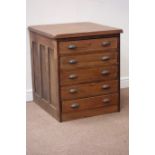 Oak five drawer office plan chest, W68cm, H78cm,