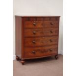 Victorian mahogany and figured mahogany bow front chest fitted with two short and three long