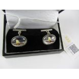 Pair of 'pheasant' enamelled silver cuff-links stamped 925 Condition Report <a