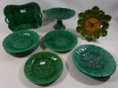 Victorian Wedgwood and other cabbage leaf plates and a Bretby leaf moulded dish Condition