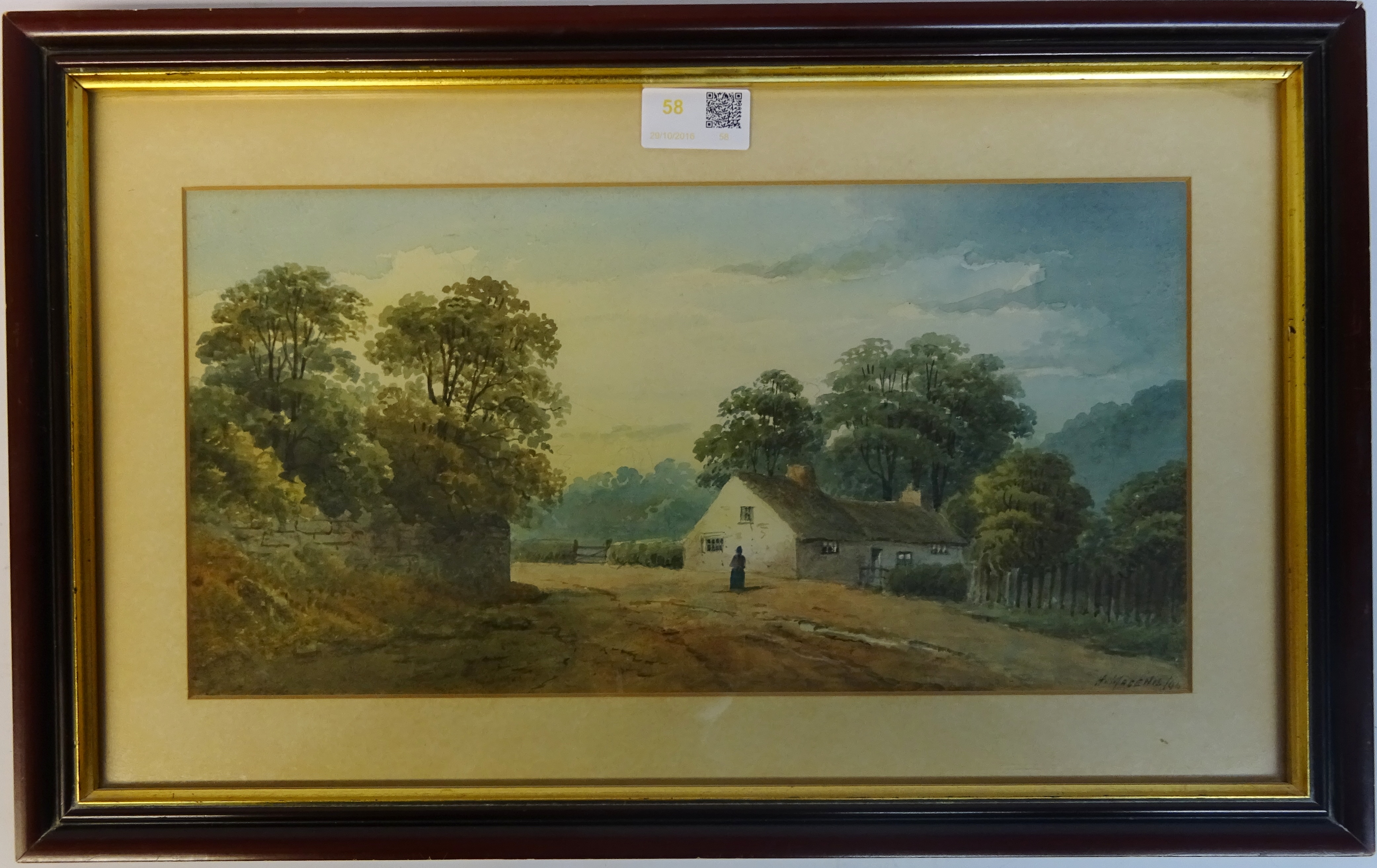 Country Lane with Cottage and Figure,
