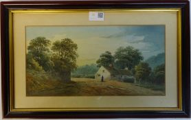 Country Lane with Cottage and Figure,