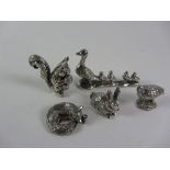 Five silver miniature animal and bird sculptures hallmarked or stamped 925 Condition