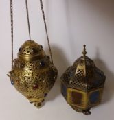 Two Moroccan style bronze hanging lanterns Condition Report <a href='//www.