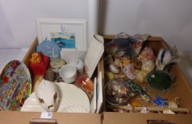 Collection of seashells, Lladro pot and Collectors Society plaque, glass ornaments, paperweight,
