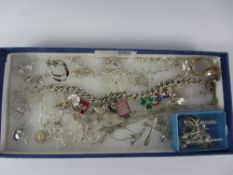Hallmarked silver and other charms, bracelets, necklaces,