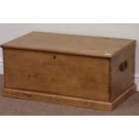 19th century waxed pine blanket box with hinged lid, W82cm, H37cm,