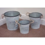 Set three graduating metal 'Flowers & Garden' buckets/planters with rope handles