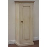 Painted and waxed pine cupboard enclosed by single panelled door, fitted with fixed shelves, W56cm,,