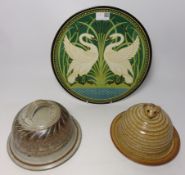 Mason's Art Nouveau style 'Swans' by Walter Crane and two studio pottery cheese dishes