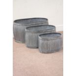 Three galvanized metal graduating dolly tub type planters Condition Report <a