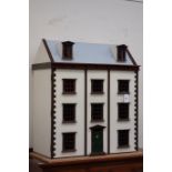 Regency style painted wood and mahogany six bedroom dolls house, W84cm, H98cm,