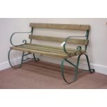 Wrought metal wood slatted garden bench, W152cm Condition Report <a href='//www.