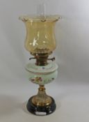 19th/early 20th century brass oil lamp with painted glass well Condition Report