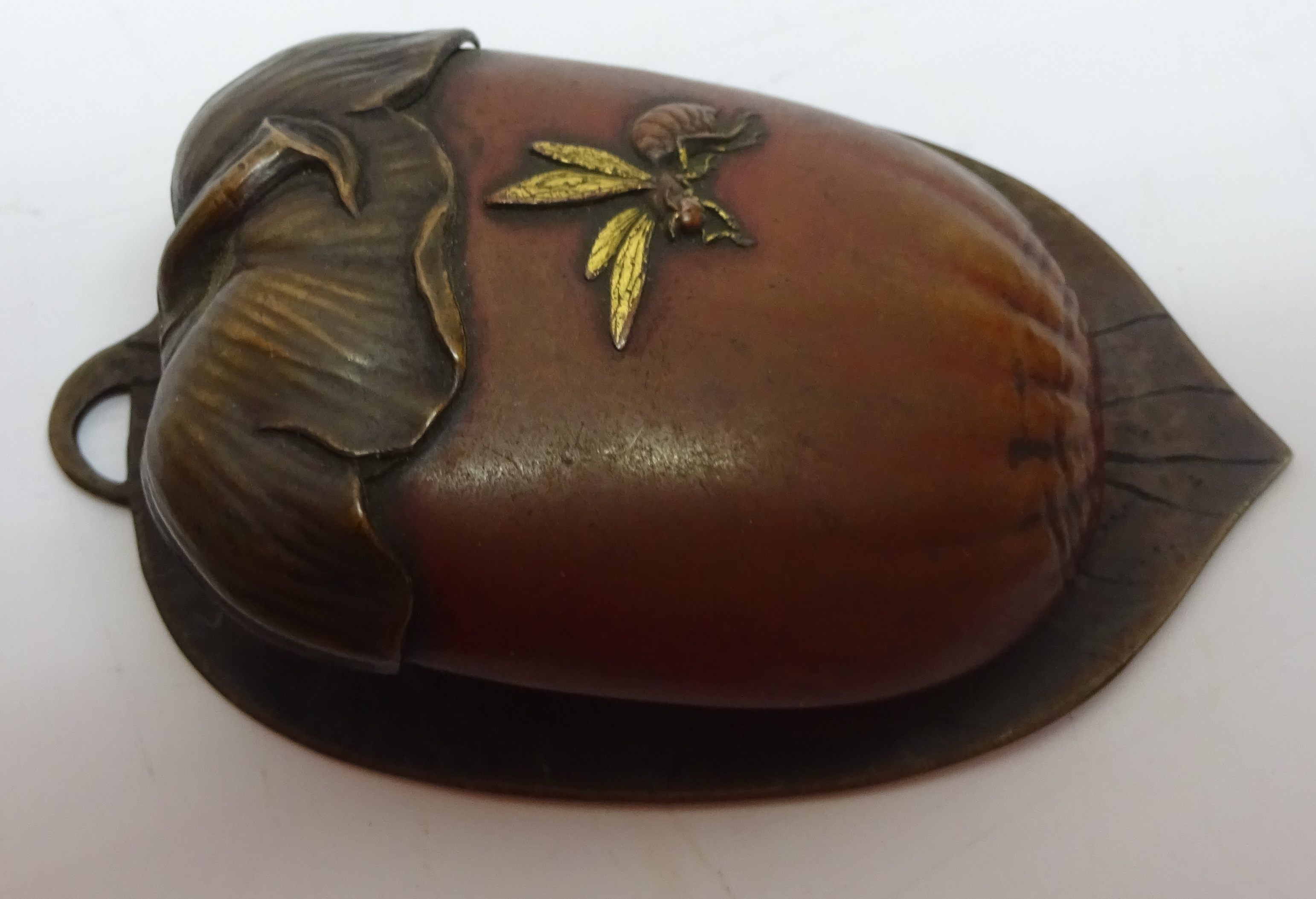 Japanese Meiji period bronze paper clip in the shape of an acorn and wasp. H.8. - Image 2 of 3