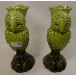 Pair of Burmantofts majolica owls No.