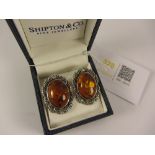Pair of amber ear-rings stamped 925 boxed Condition Report <a href='//www.