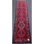 Persian Shiraz red and blue ground runner rug,