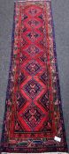 Persian Shiraz red and blue ground runner rug,