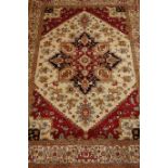 Persian Heriz design beige and red ground rug carpet,