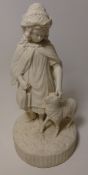 19th/ early 20th Century Parianware figure of girl with lamb, H30.
