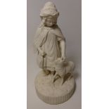 19th/ early 20th Century Parianware figure of girl with lamb, H30.