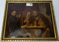Late 19th Century Christoleum of three men in a tavern W26cmxH21cm Condition Report