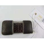 Movado Chronometer Ermeto Swiss silver bag watch, self-winding movement, leather mock snake case,